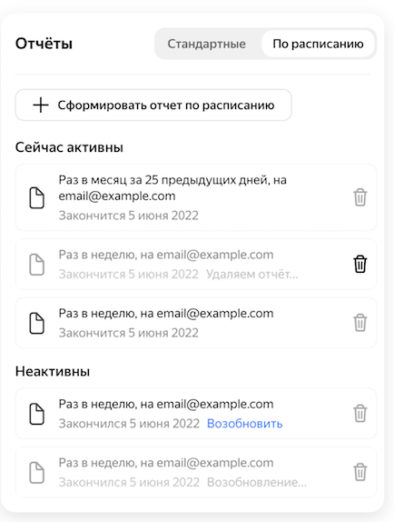 Яндекс.Дзен добавил настройку отчетов по расписанию и поиск в статистике кампаний