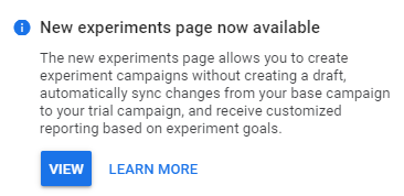 Google Ads тестирует новую страницу экспериментов