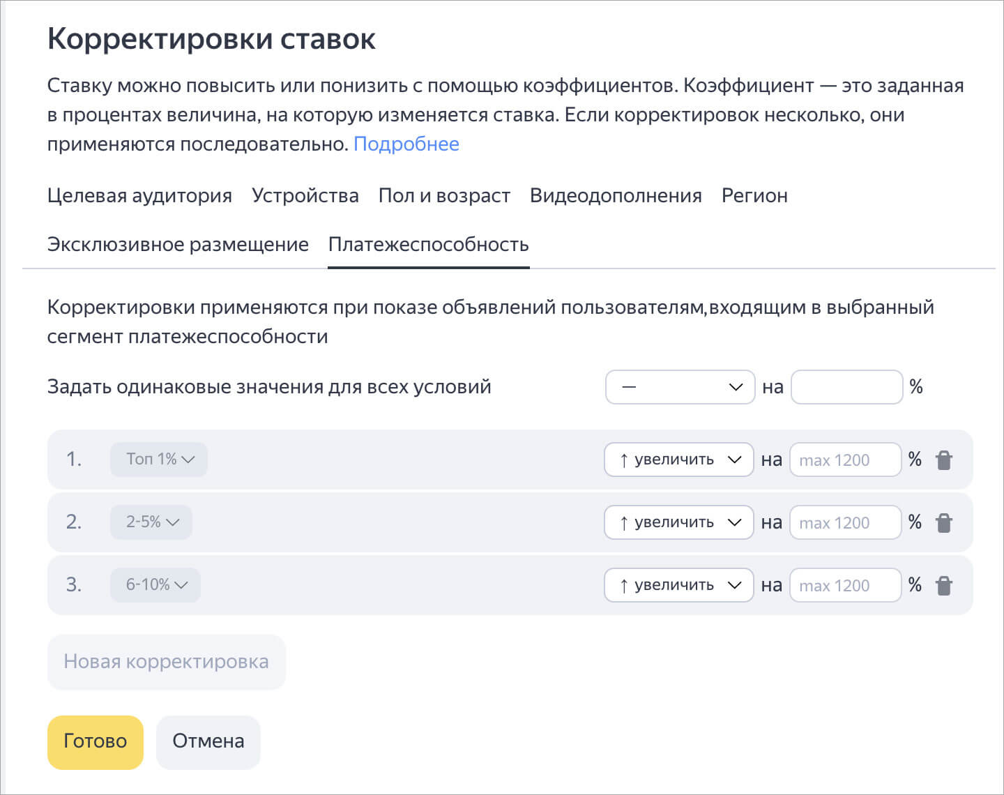 В Яндекс.Директ появились корректировки ставок на платёжеспособную аудиторию