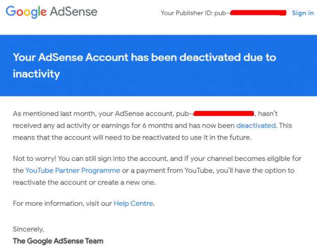 AdSense массово отключает аккаунты за отсутствие активности