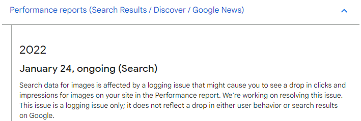 Search Console предупредил об ошибке в отчете об эффективности