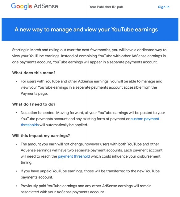 Google разделит доходы издателей от AdSense и YouTube